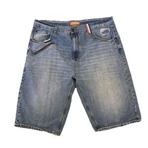COOGI Mens Y2K Baggy Denim Shorts Blue Embroidered Accents Size 48